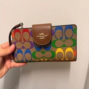 Coach Brown Leather Trim Multicolor Signature Wristlet